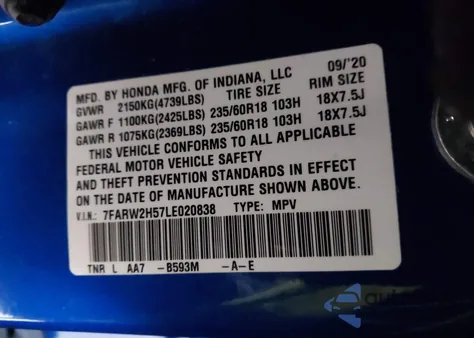 2020 Honda Cr-V Awd Ex from USA, damaged, VIN 7FARW2H57LE020838